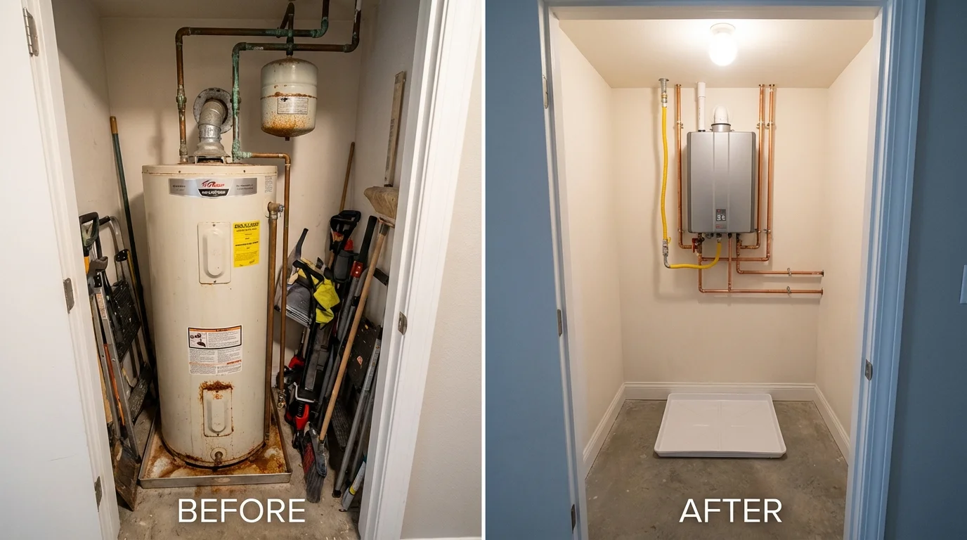 Tank water heater versus wall-mounted tankless unit comparison for Northbridge, MA homeowners